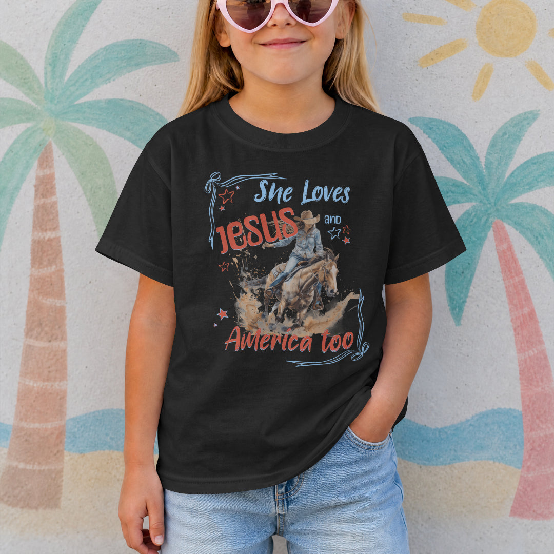 She Loves Jesus and America Too | Girls' Christian Cowgirl T-Shirt