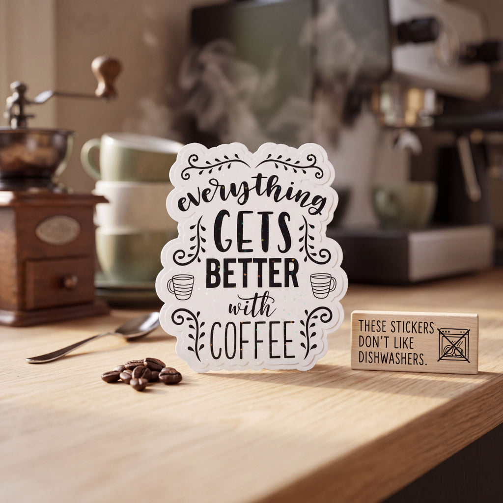 Better With Coffee Sticker Glitter Holographic Sticker