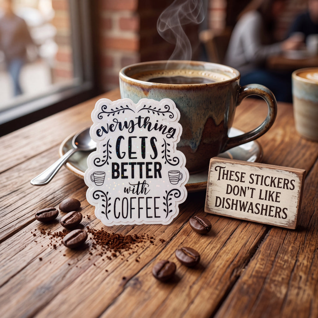 Better With Coffee Sticker Glitter Holographic Sticker
