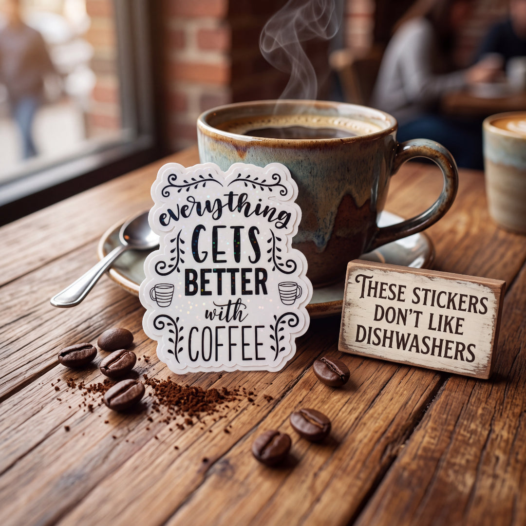 Better With Coffee Sticker Glitter Holographic Sticker