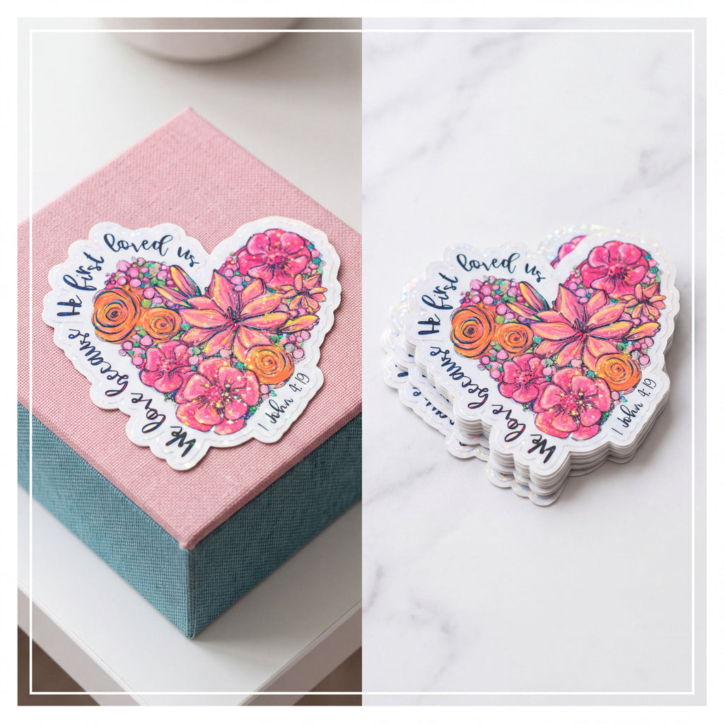 Glitter Christian Bible Verse Floral Heart Sticker