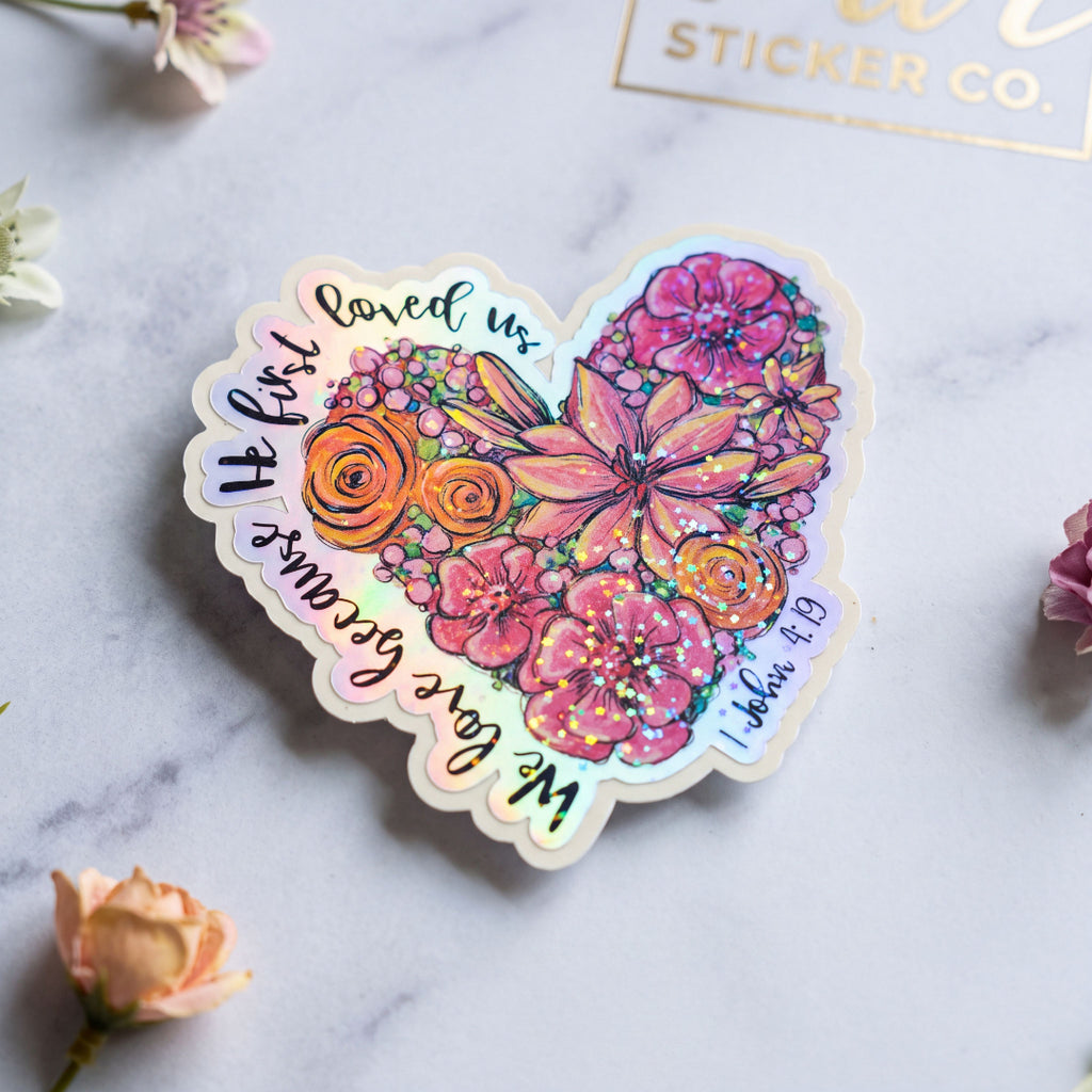 Glitter Christian Bible Verse Floral Heart Sticker