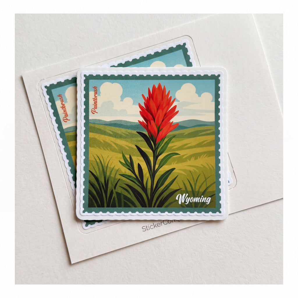 Wyoming Paintbrush Postage Stamp Inspired Vinyl Sticker