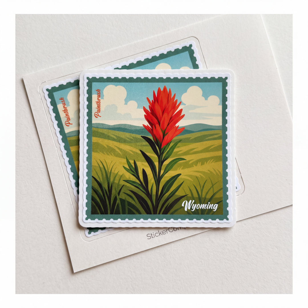 Wyoming Paintbrush Postage Stamp Inspired Vinyl Sticker