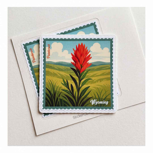 Wyoming Paintbrush Postage Stamp Inspired Vinyl Sticker