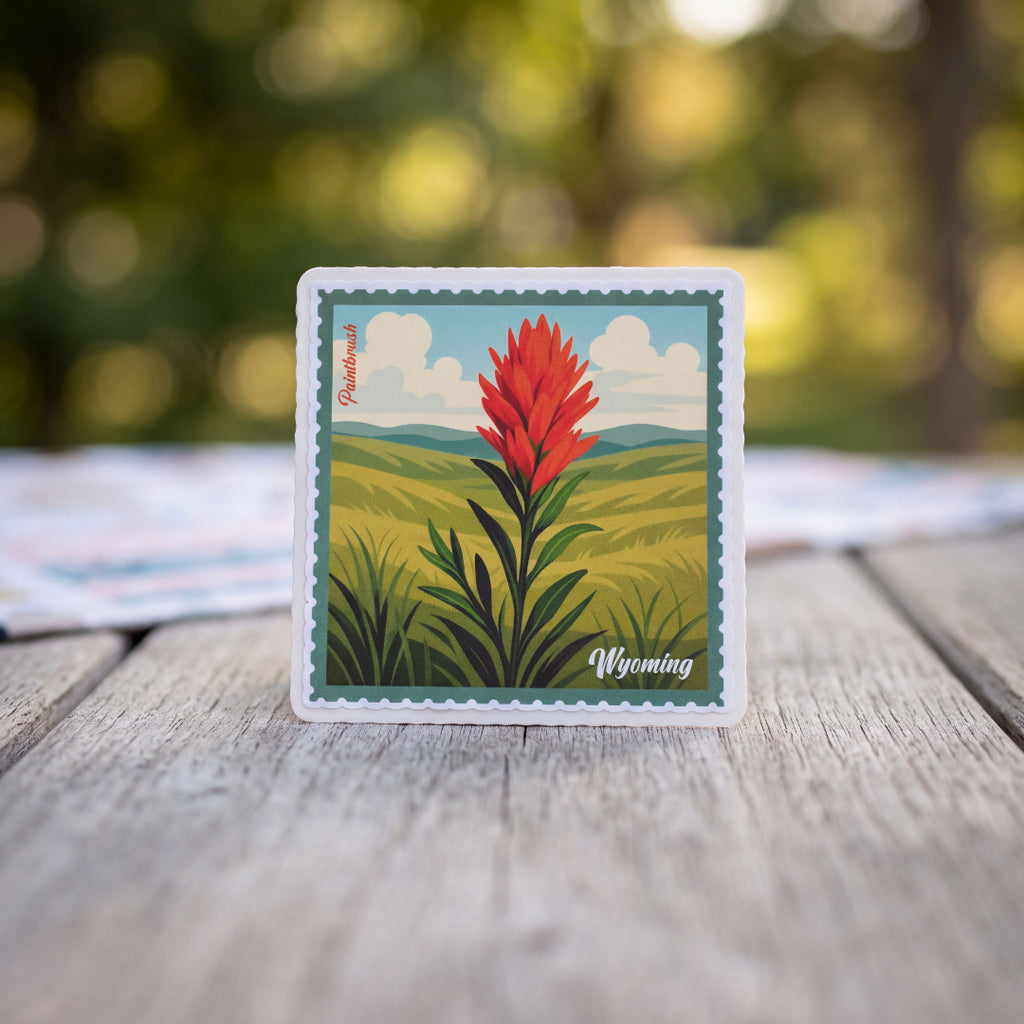 Wyoming Paintbrush Postage Stamp Inspired Vinyl Sticker