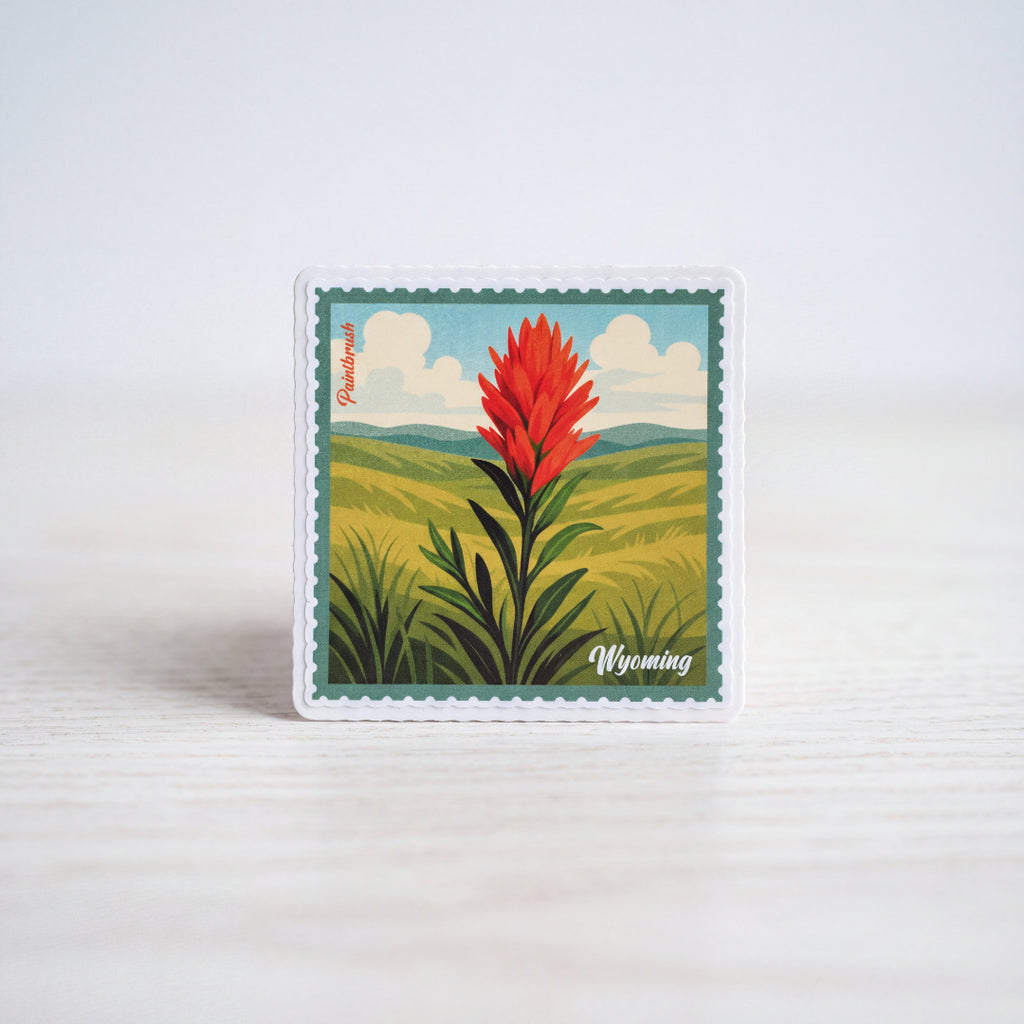 Wyoming Paintbrush Postage Stamp Inspired Vinyl Sticker