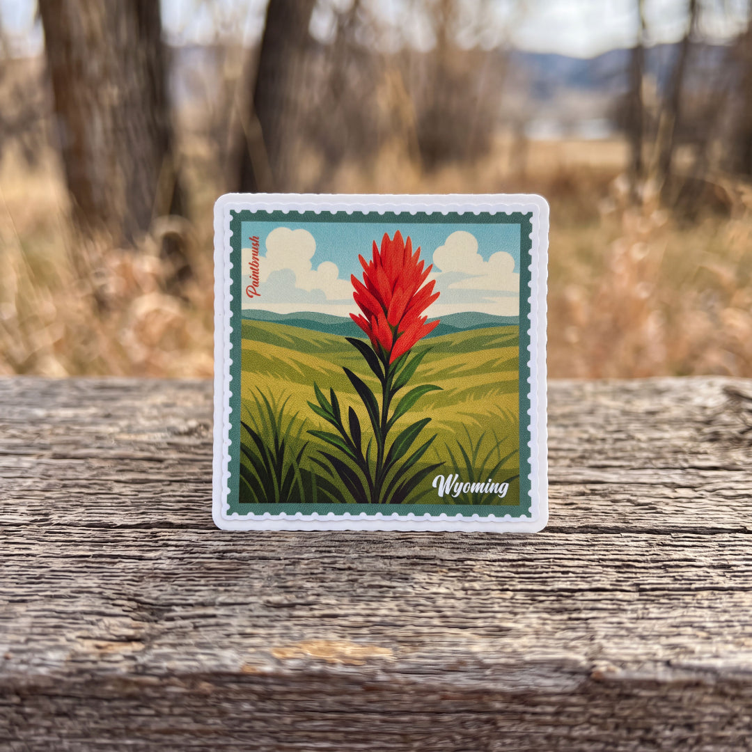 Wyoming Paintbrush Postage Stamp Inspired Vinyl Sticker
