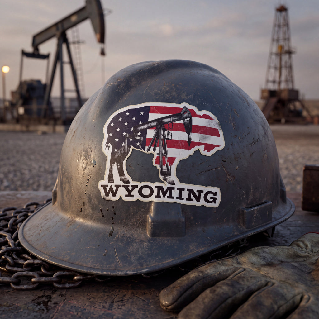 Black Gold American Flag Wyoming Buffalo 3" Sticker