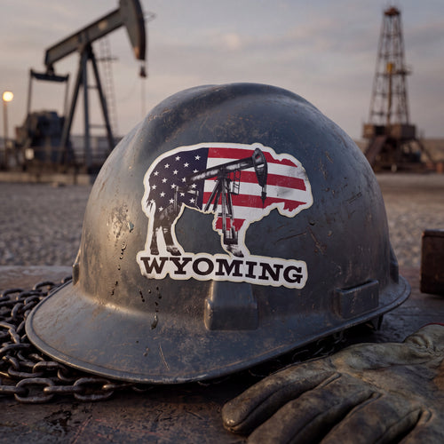 Black Gold American Flag Wyoming Buffalo 3" Sticker