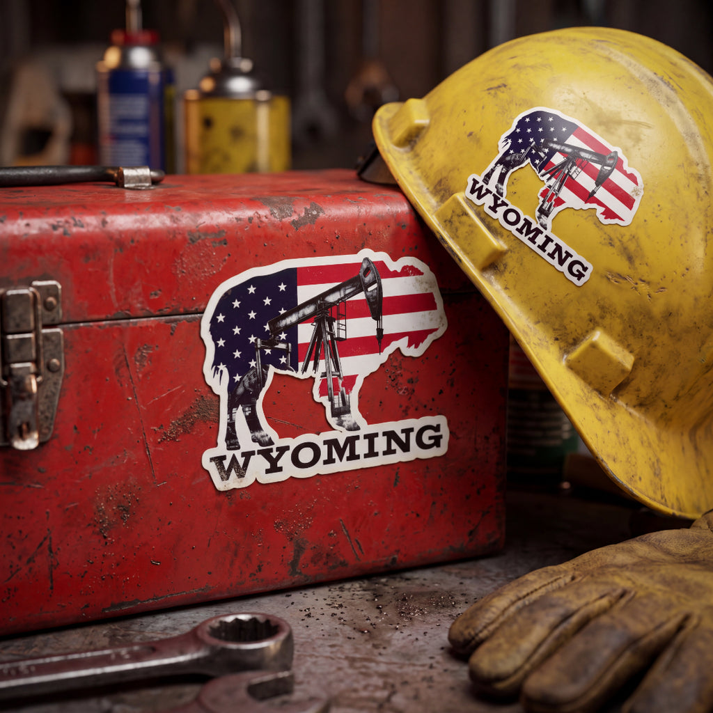Black Gold American Flag Wyoming Buffalo 3" Sticker