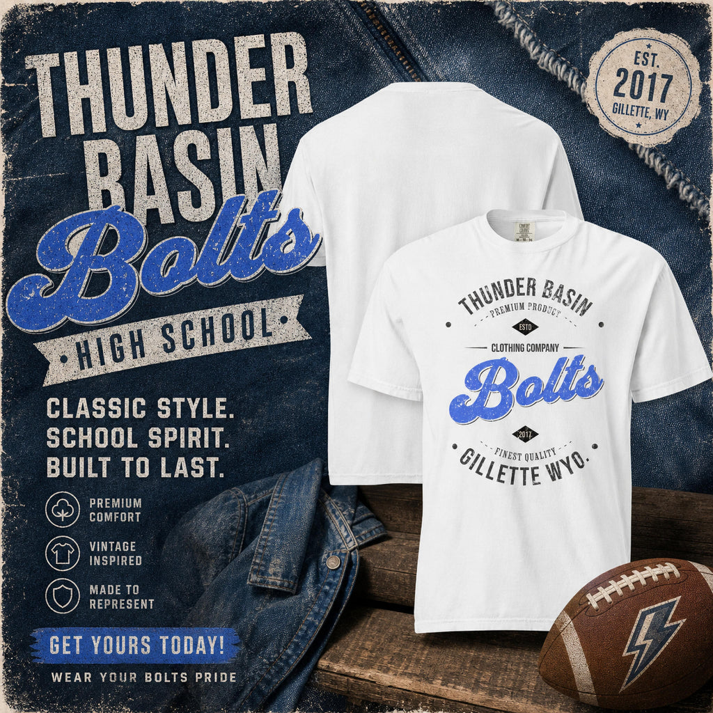 Thunder Basin Bolts White Vintage Tee Gillette Wyoming Bolts Tee