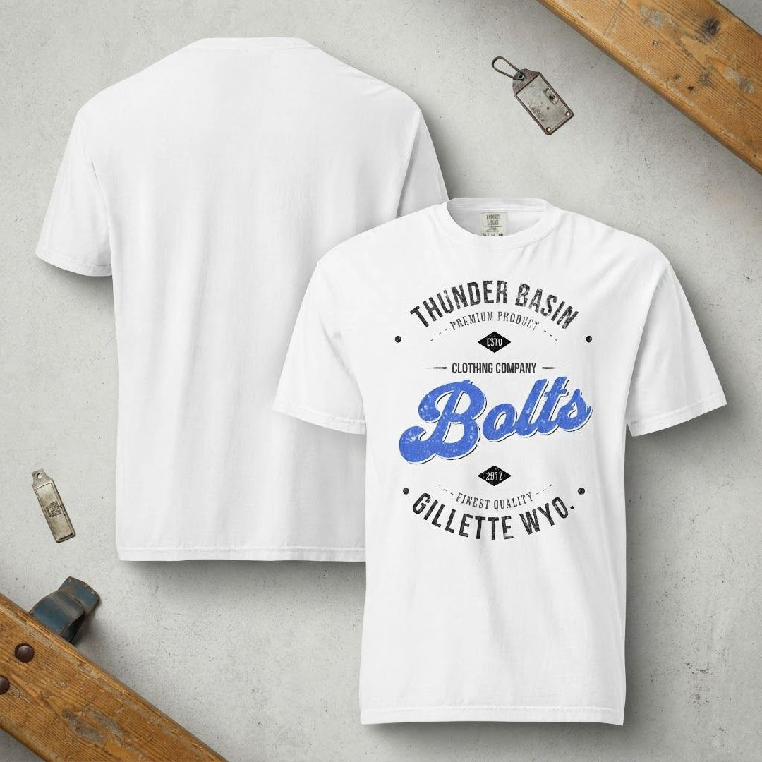 Thunder Basin Bolts White Vintage Tee Gillette Wyoming Bolts Tee