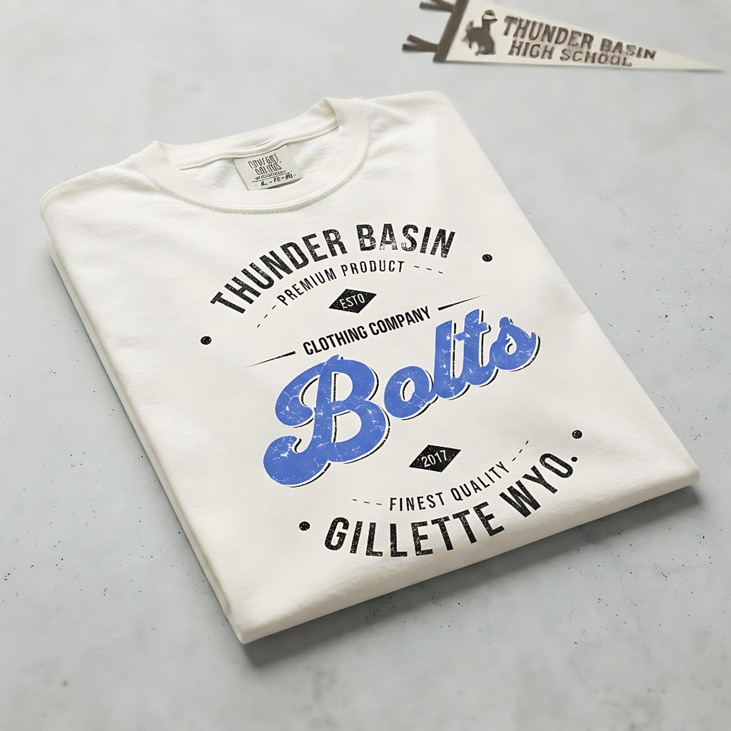 Thunder Basin Bolts White Vintage Tee Gillette Wyoming Bolts Tee