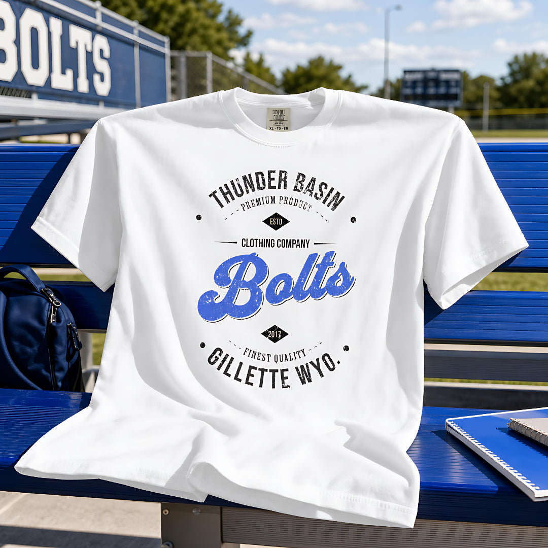 Thunder Basin Bolts White Vintage Tee Gillette Wyoming Bolts Tee