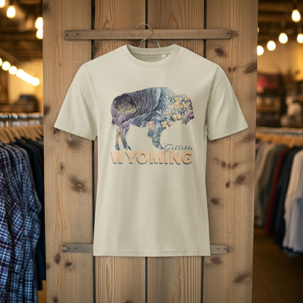 Gillette Wyoming Buffalo Floral T-Shirt – Rustic Western Bison Graphic Tee