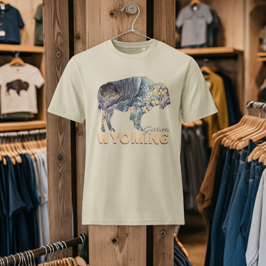 Gillette Wyoming Buffalo Floral T-Shirt – Rustic Western Bison Graphic Tee