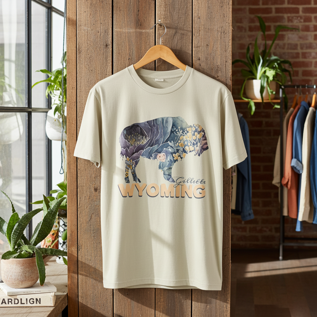 Gillette Wyoming Buffalo Floral T-Shirt – Rustic Western Bison Graphic Tee