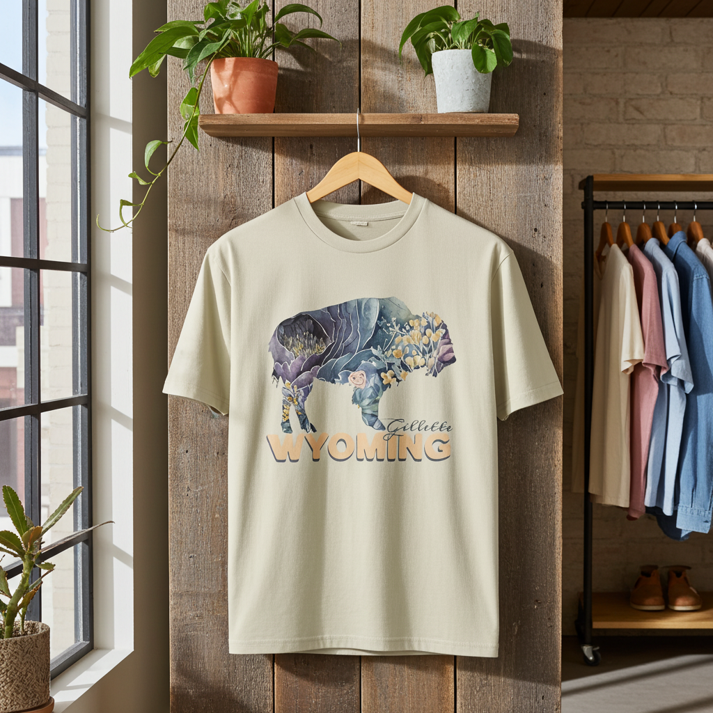 Gillette Wyoming Buffalo Floral T-Shirt – Rustic Western Bison Graphic Tee