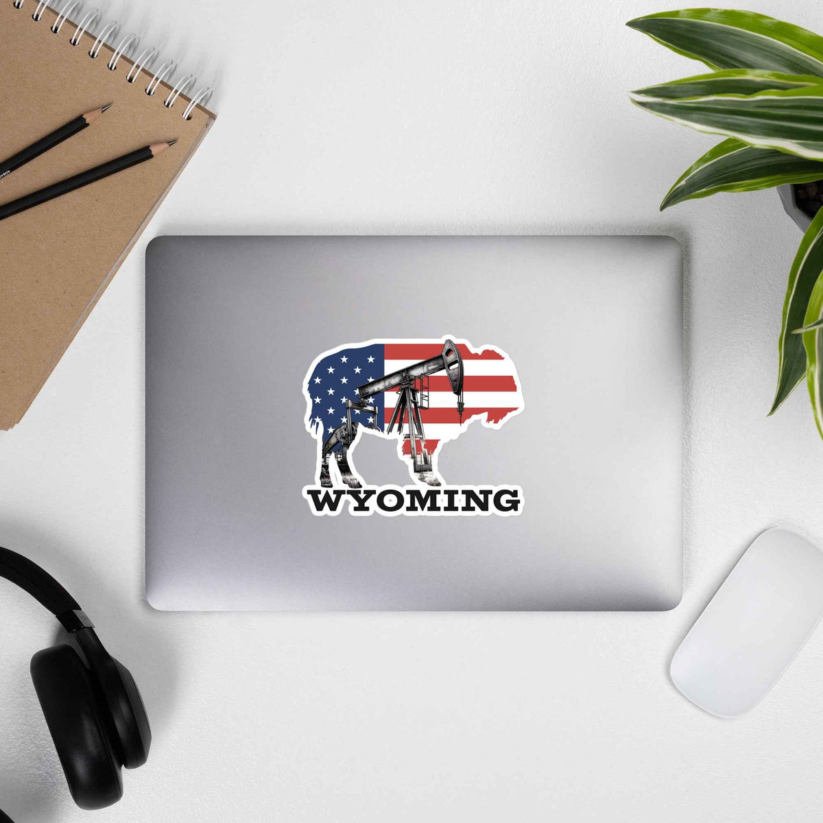 Wyoming Buffalo Vinyl Sticker – Oilfield Pumpjack American Flag Decal