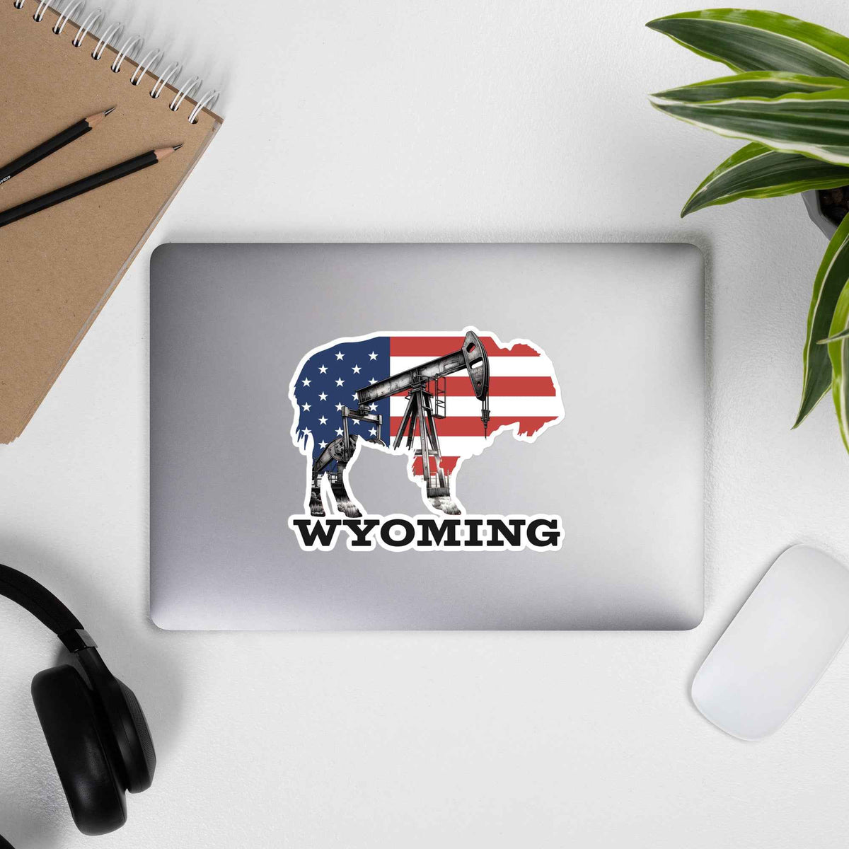 Wyoming Buffalo Vinyl Sticker – Oilfield Pumpjack American Flag Decal