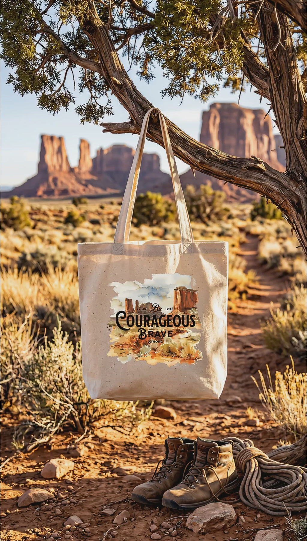 Be Strong and Courageous Christian Eco Tote Bag