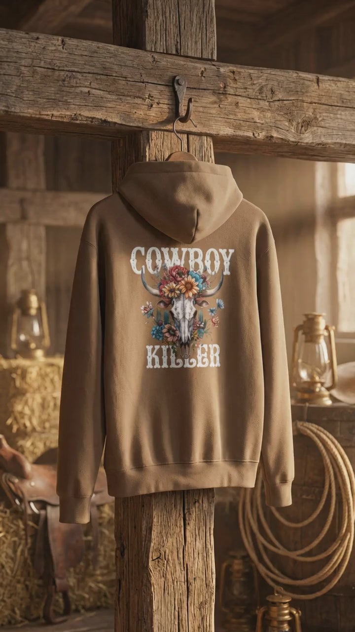 Western‑Inspired “Cowboy Killer” Hoodie – Oversized Khaki Brown Women’s Sweatshirt, Rustic Hoodie, Loungewear