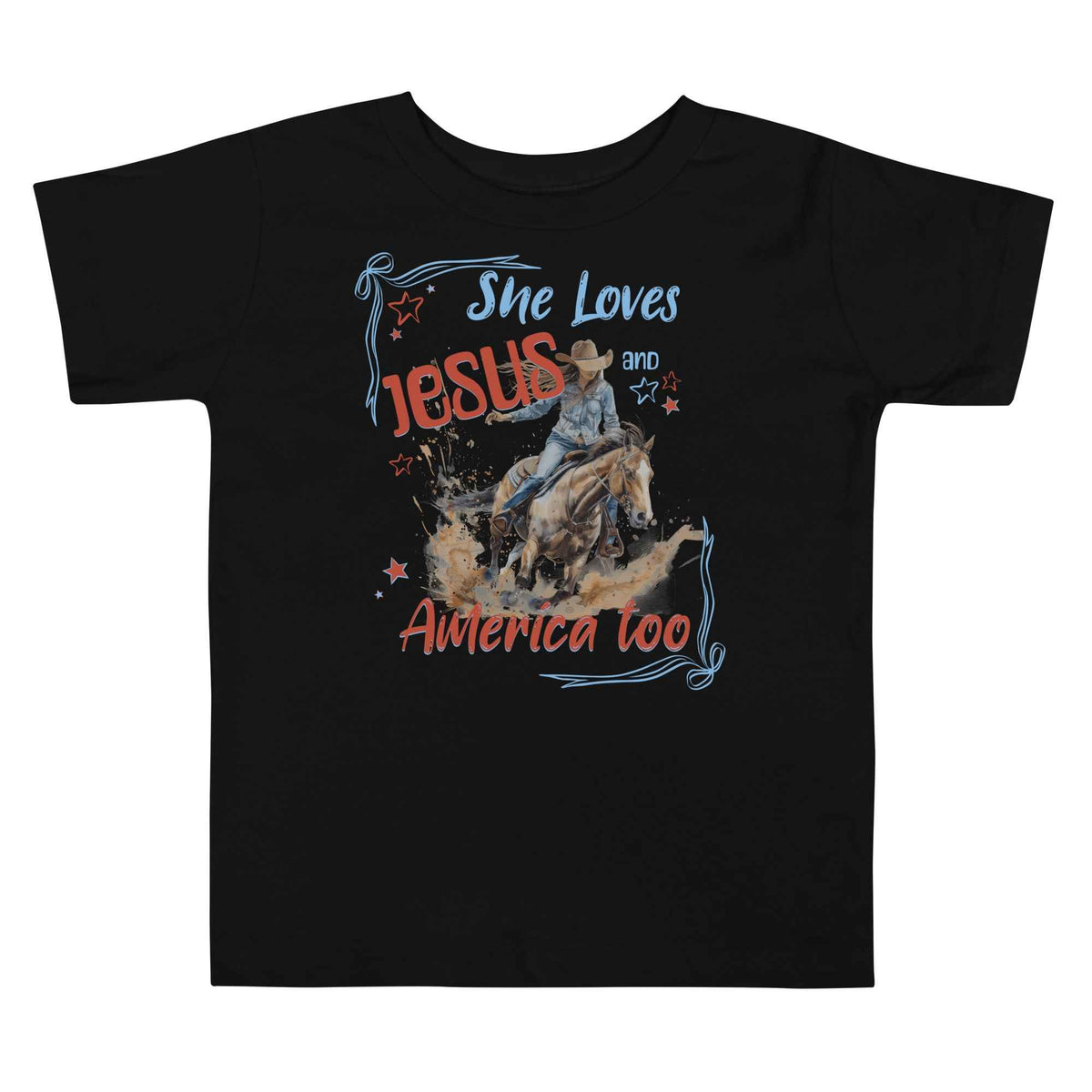 She Loves Jesus and America Too | Toddler Christian Cowgirl T-Shirt