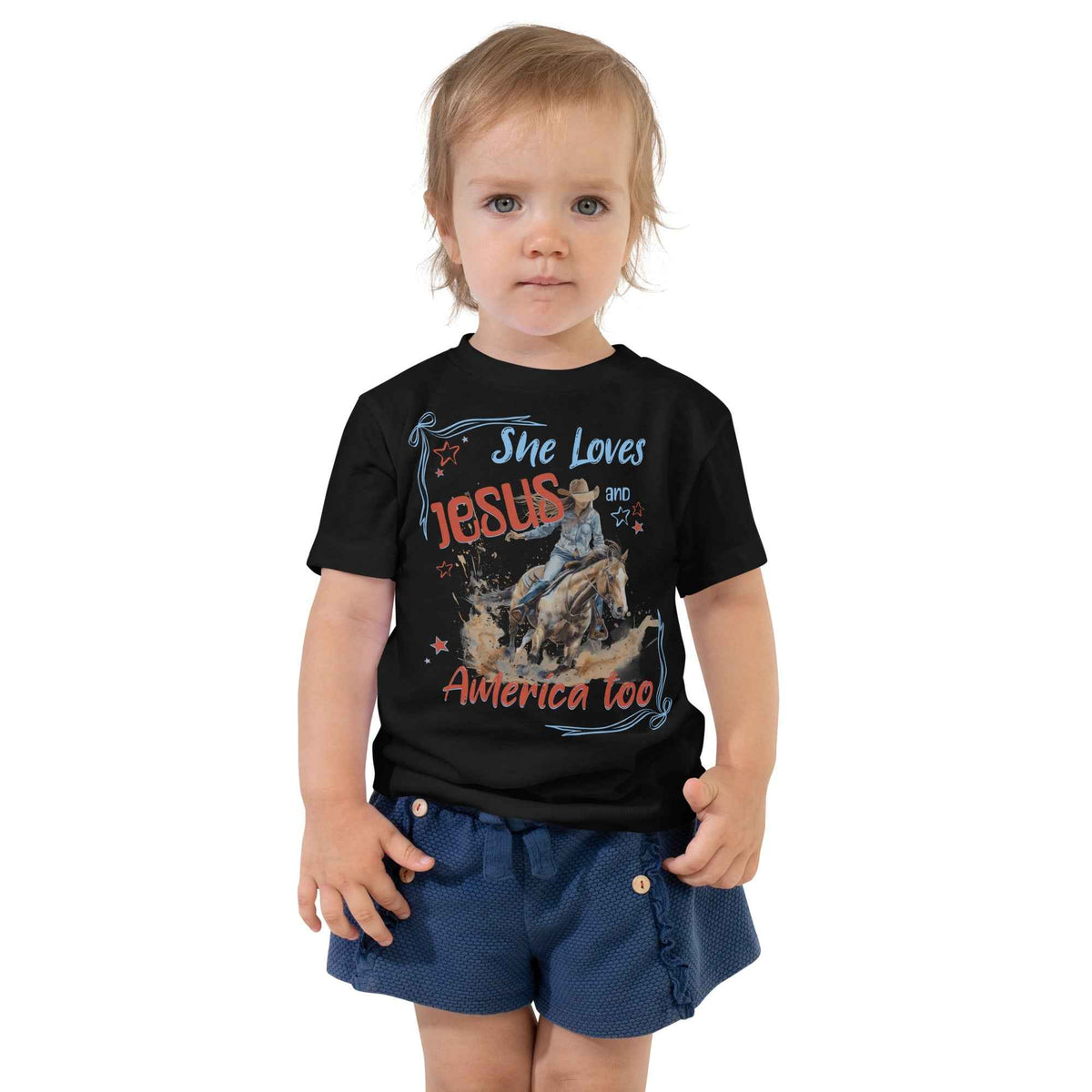 She Loves Jesus and America Too | Toddler Christian Cowgirl T-Shirt
