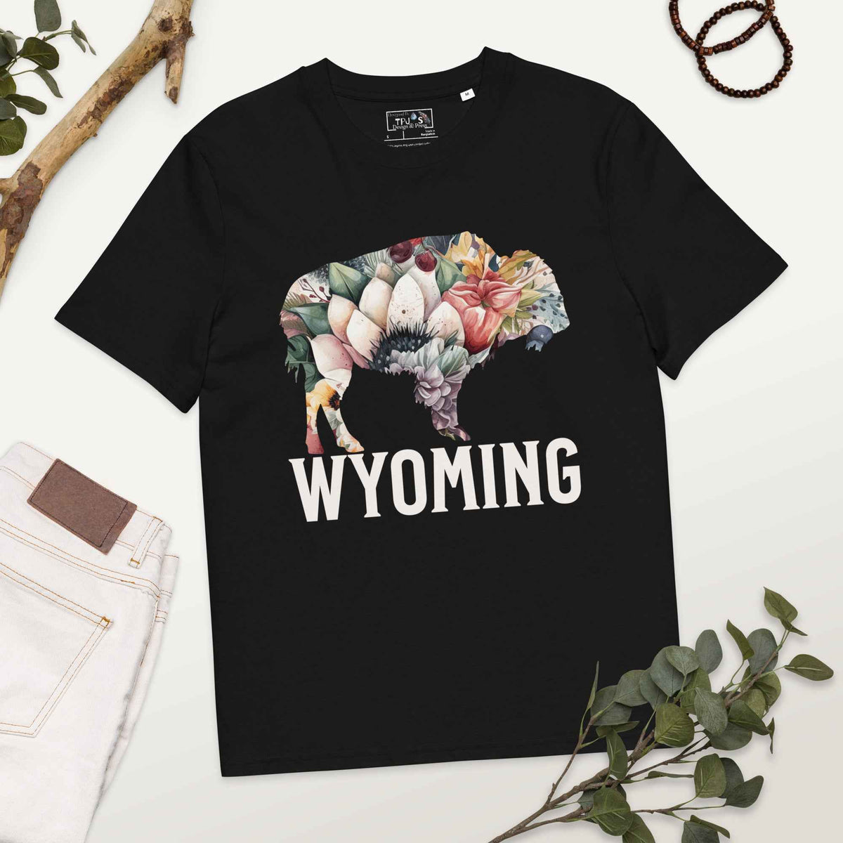 Embrace Nature with Our Organic Floral Buffalo T-Shirt