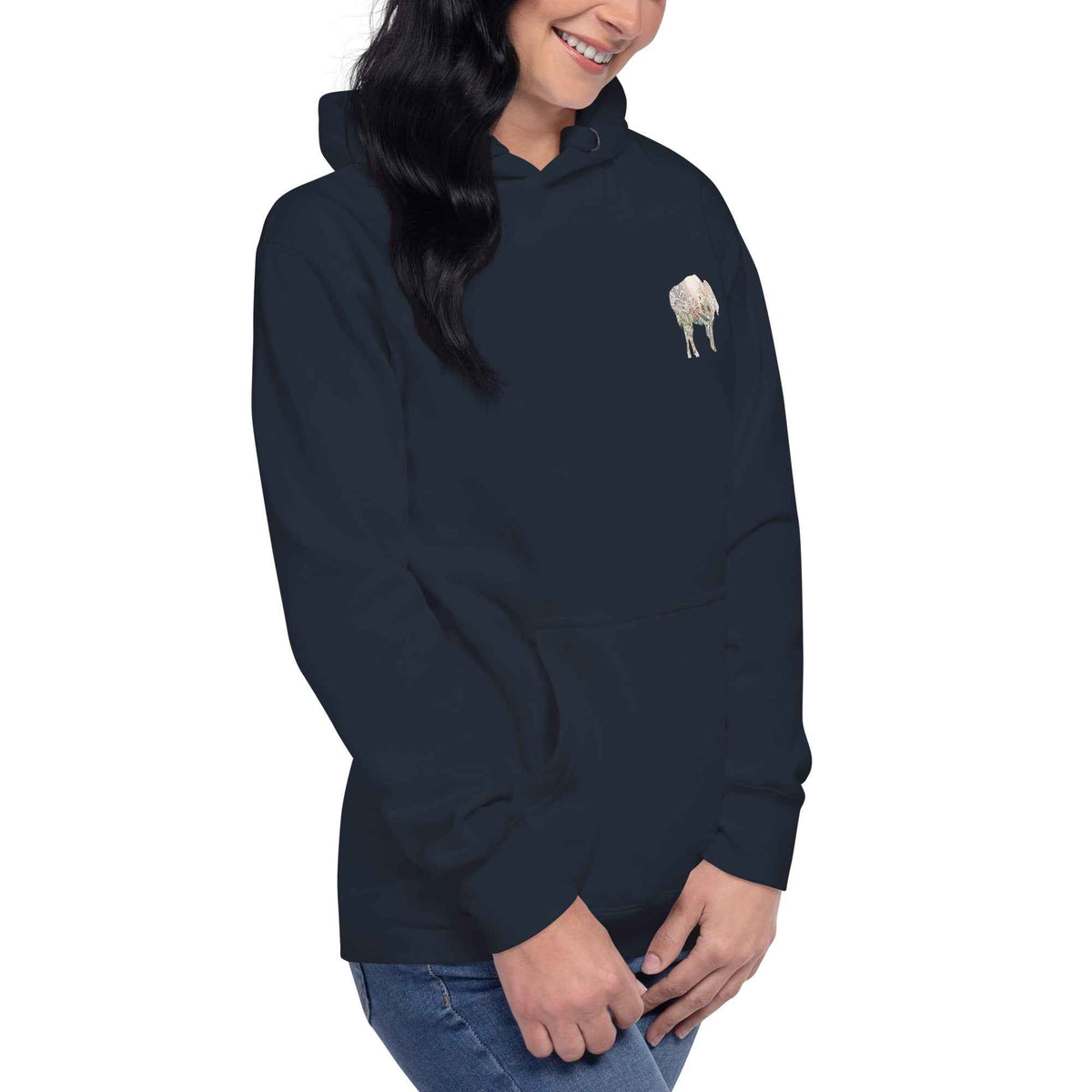 Wyoming Boho Buffalo Sweatshirt Hoodie – Navy Blue Back Print Western Apparel