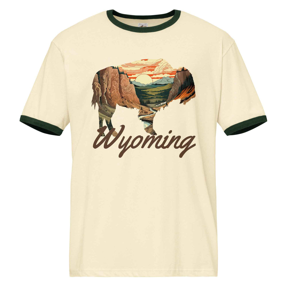 Yellowstone Falls Buffalo Ringer T‑Shirt – Rustic Wyoming Wildlife Design, Cotton T-shirt, Wyoming Apparel