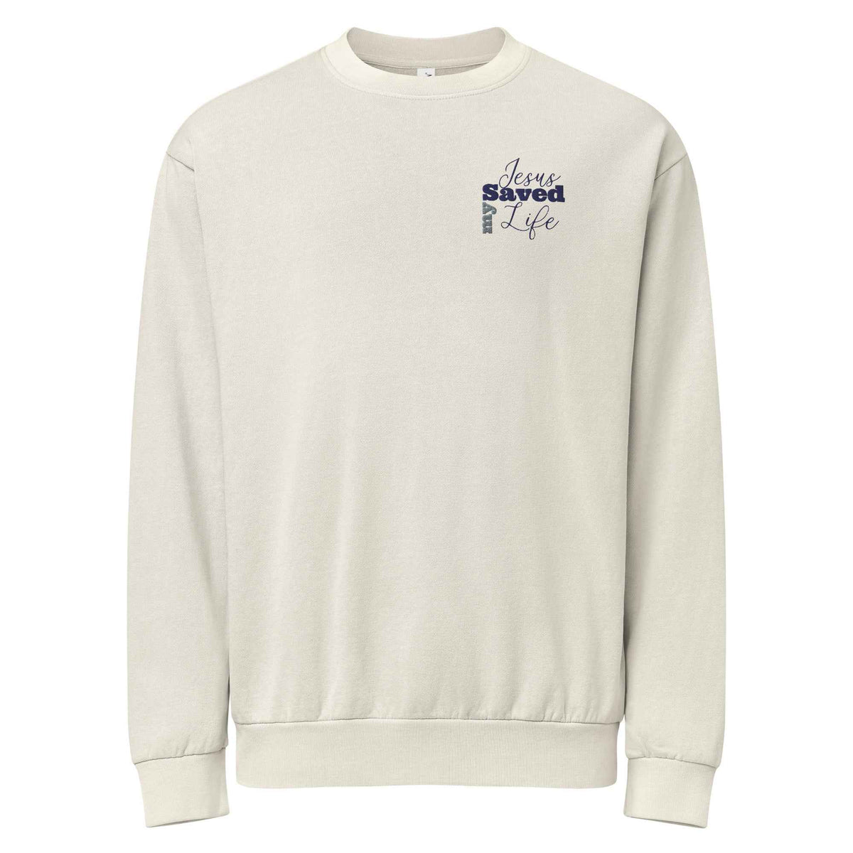 Jesus Saved My Life Embroidered Crewneck Sweatshirt – Cream Christian Sweatshirt | Titus 3:5