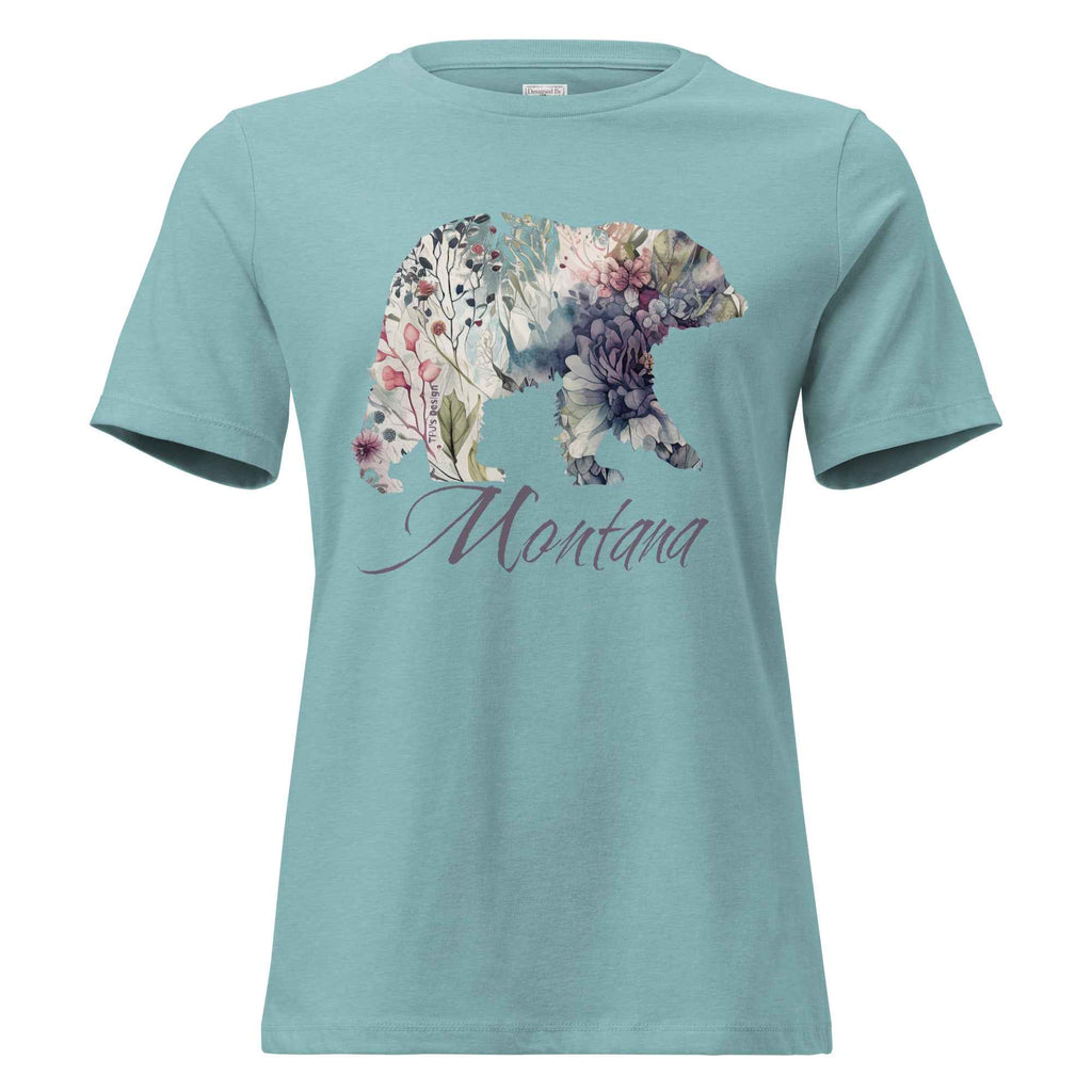Montana Bear Women's T-Shirt – Purple Floral Wildlife Graphic Tee