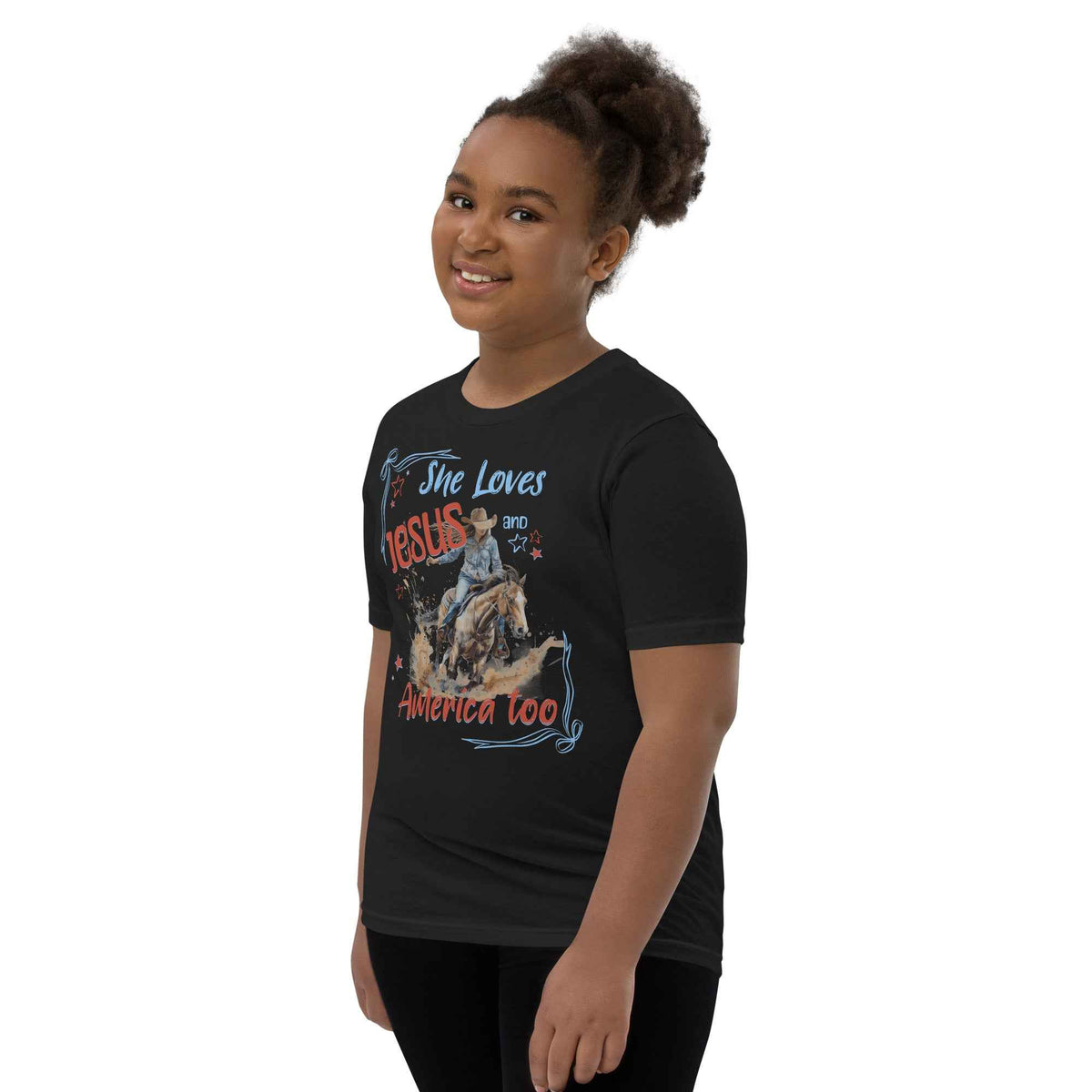 She Loves Jesus and America Too | Girls' Christian Cowgirl T-Shirt